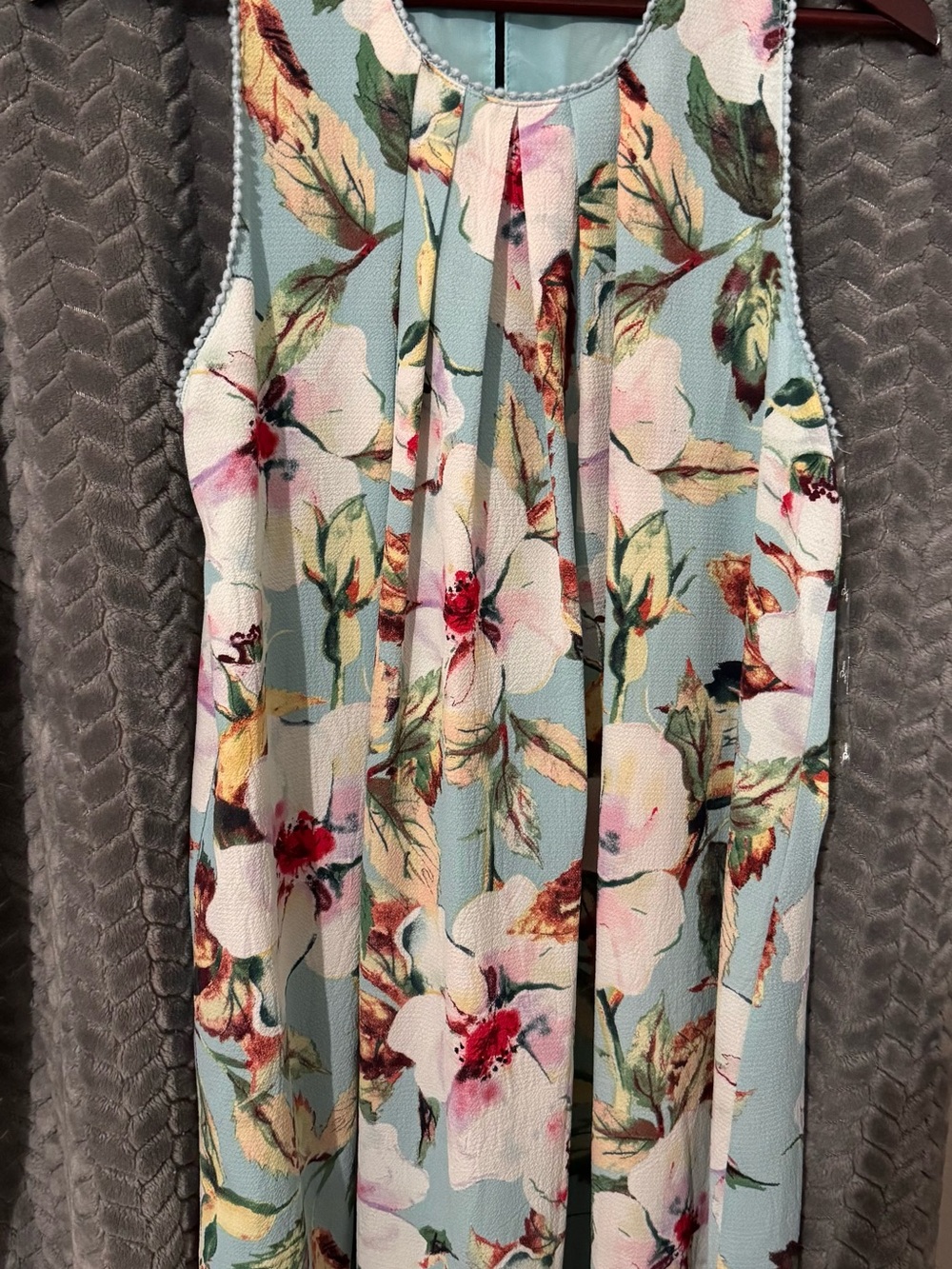 Umgee Floral Light Blue Sleeveless Detail Trim Cami Dress